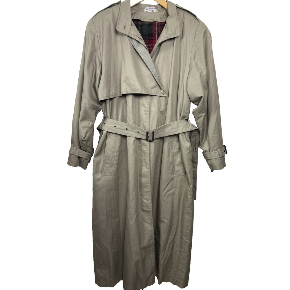 Vintage Saks Fifth Avenue Trench Coat  Womens Sz 14 Beige‎ Plaid Lined Classic